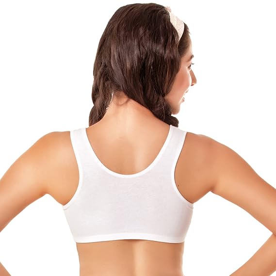 Enamor Innovations Easy Fit Antimicrobial Cotton Beginner's Bra – Front Double Layer, Pop-On Style, Non-Padded, Wirefree, High Coverage BB01